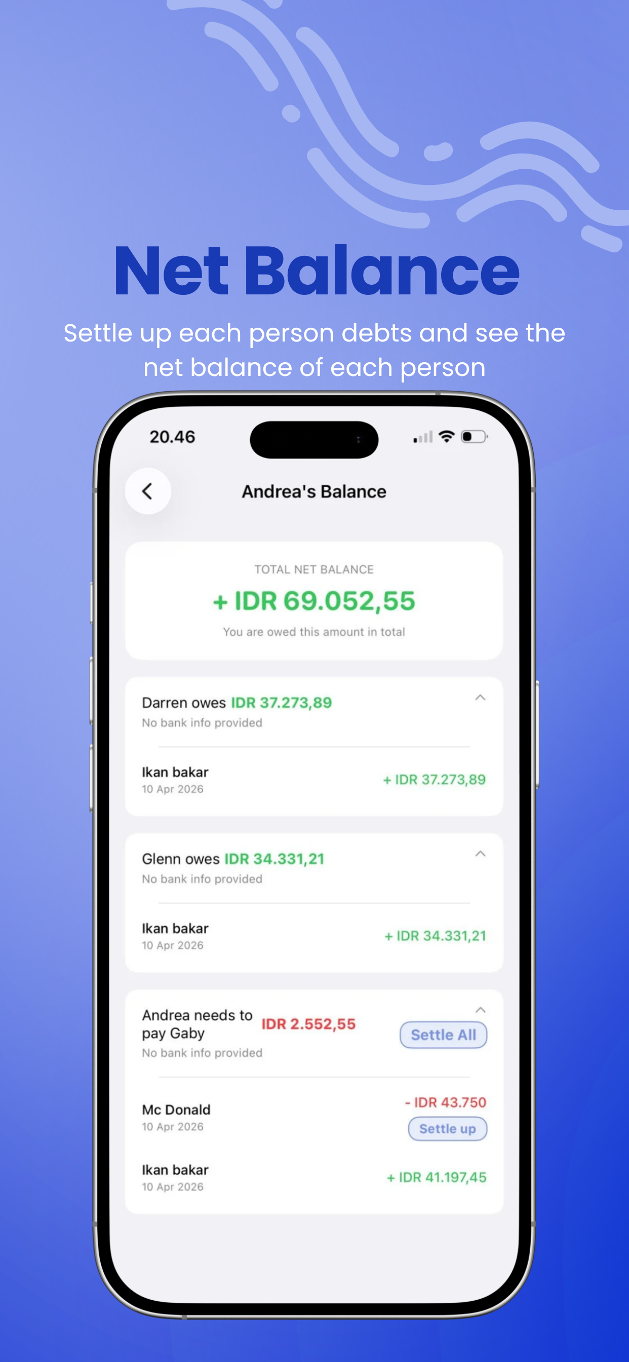 BillBro net balance screen